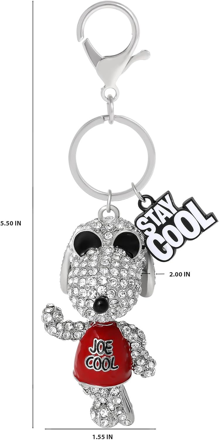SALLY ROSE Snoopy Keychain Charms | Official License Pave Crystal Peanuts Bag Charm for Your Purse, Backpack - Image 4